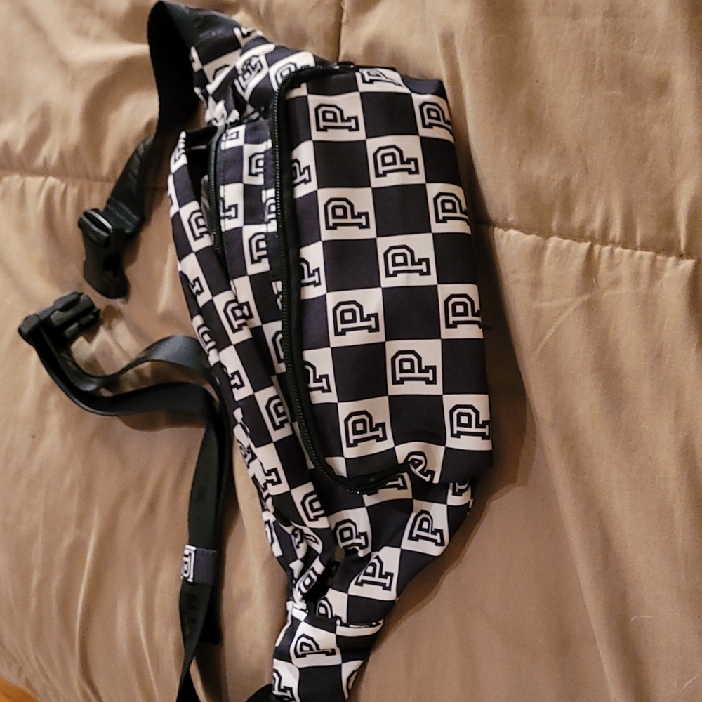 NWT NEW Victoria Secret PINK logo checkered fanny pack cross body bag